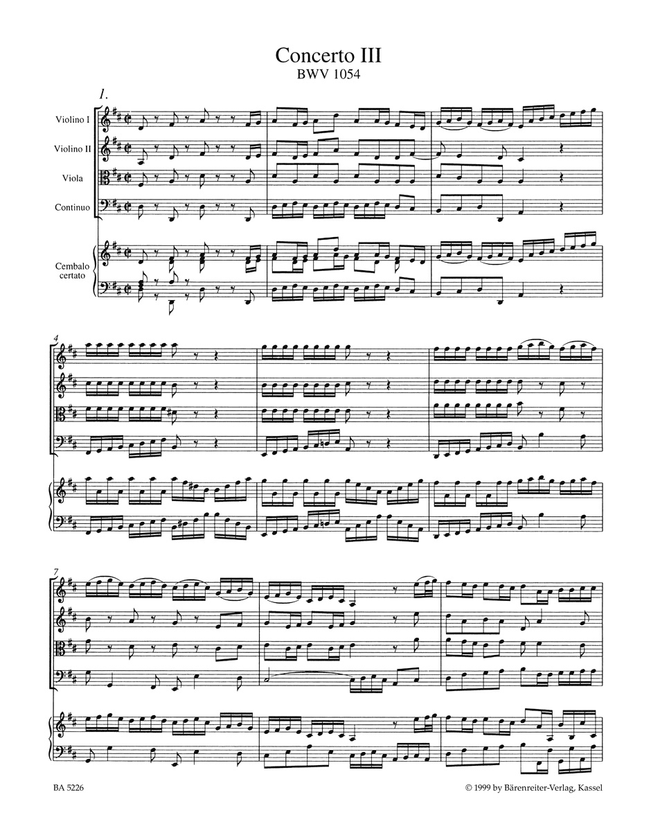 Anderes Coverbild Concerto für Cembalo und Streicher Nr. 3 D-Dur BWV 1054