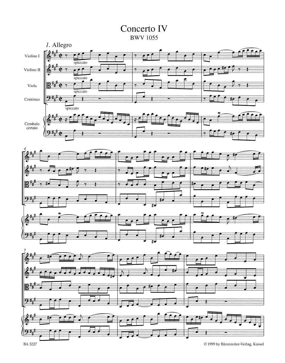 Anderes Coverbild Concerto für Cembalo und Streicher Nr. 4 A-Dur BWV 1055