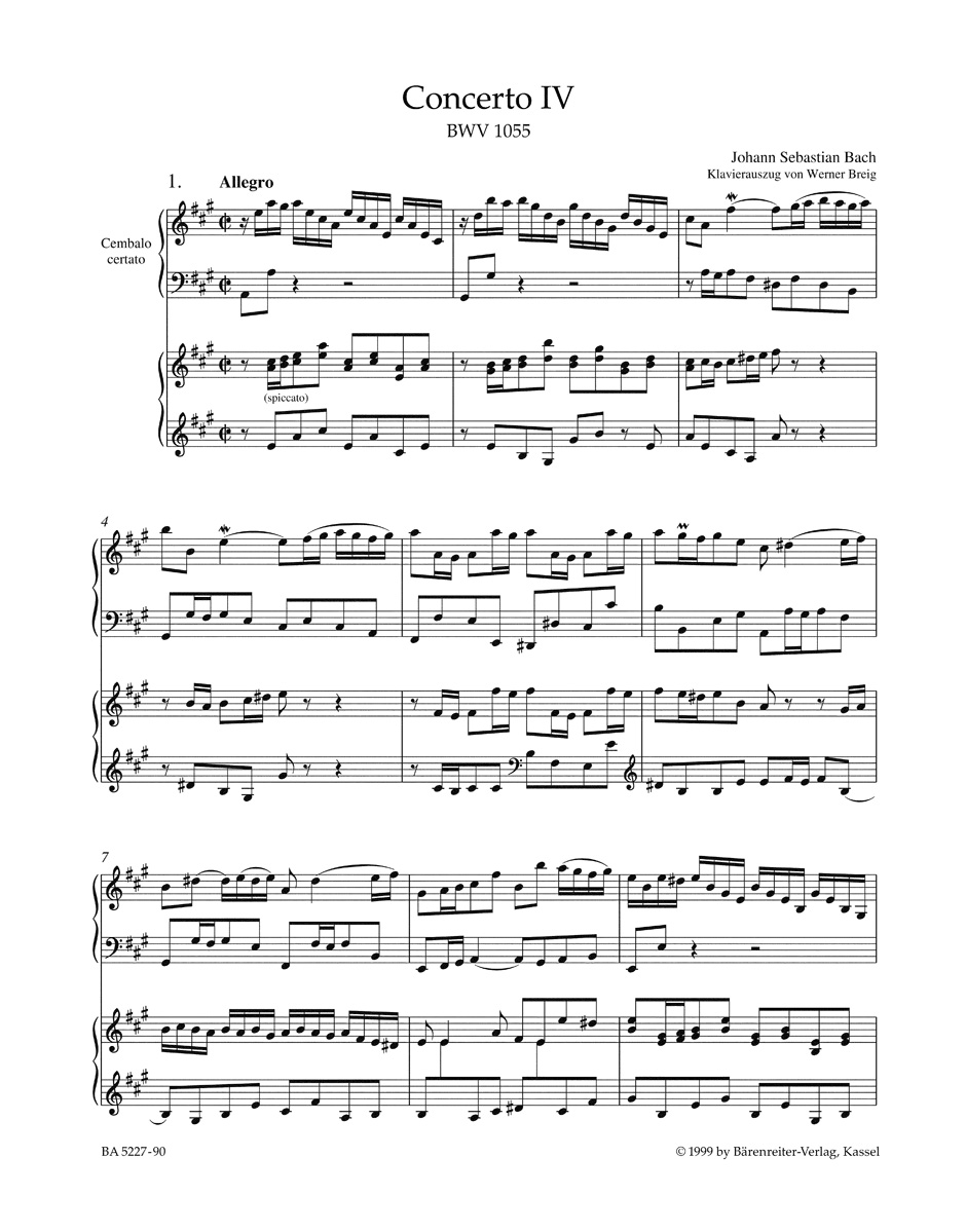 Anderes Coverbild Concerto für Cembalo und Streicher Nr. 4 A-Dur BWV 1055