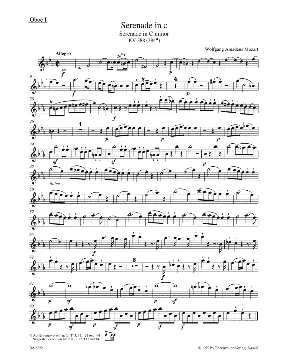 Anderes Coverbild Serenade für zwei Oboen, zwei Klarinetten, zwei Hörner und zwei Fagotte c-Moll KV 388 (384a)