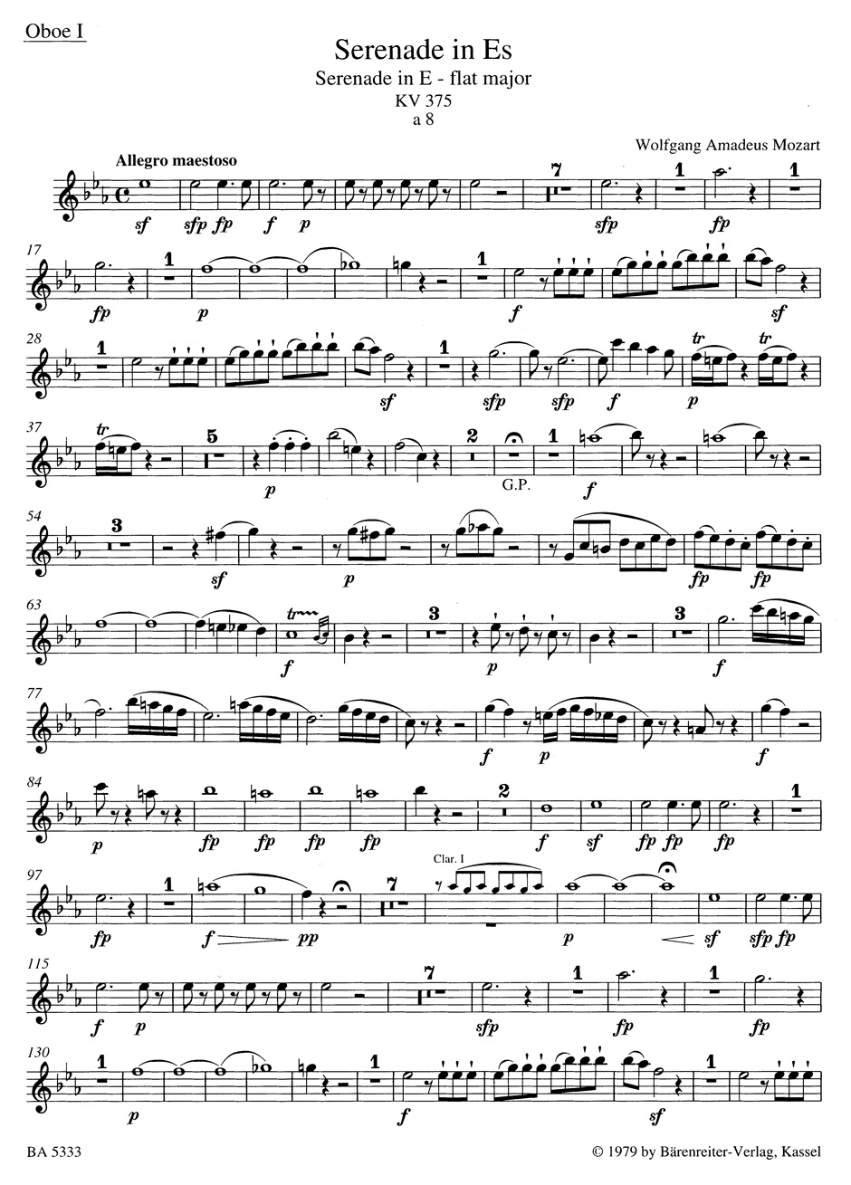 Anderes Coverbild Serenade für 2 Oboen, 2 Klarinetten, 2 Hörner und 2 Fagotte Es-Dur KV 375