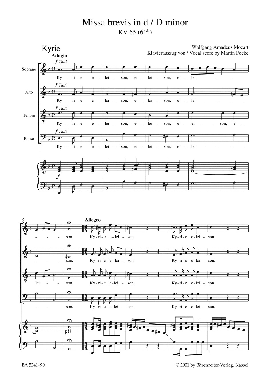 Anderes Coverbild Missa brevis d-Moll KV 65 (61a)