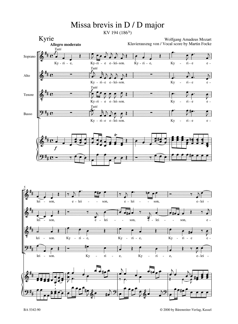 Anderes Coverbild Missa brevis D-Dur KV 194 (186h)