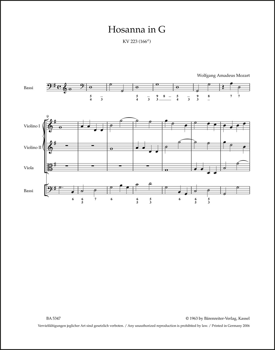 Vorderes Coverbild Hosanna G-Dur KV 223 (166e)