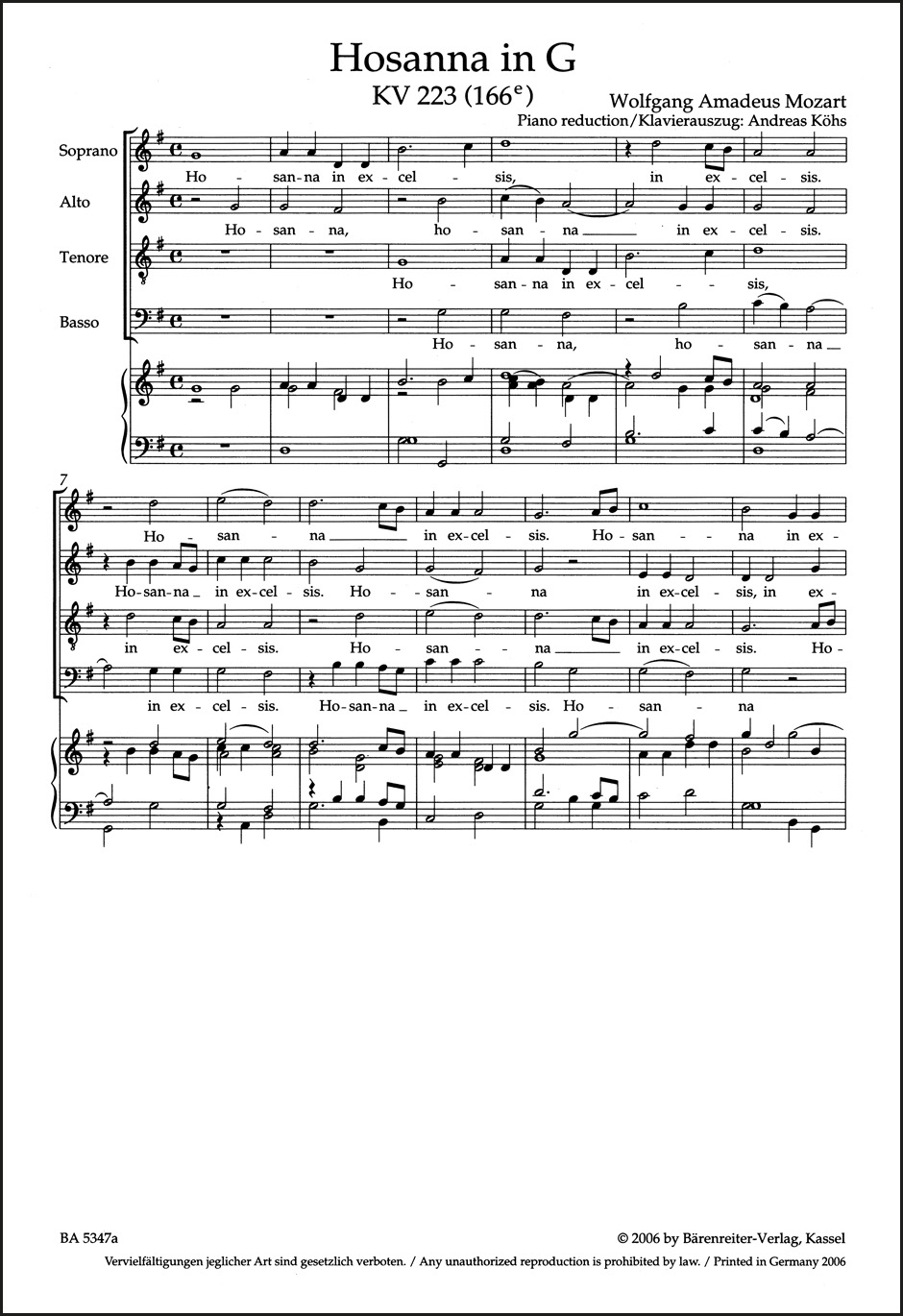 Anderes Coverbild Hosanna G-Dur KV 223 (166e)