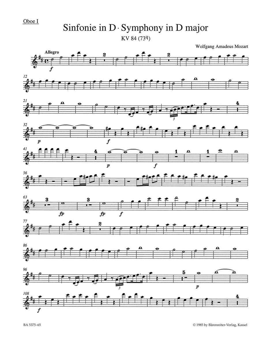 Vorderes Coverbild Sinfonie Nr. 11 D-Dur KV 84 (73q)