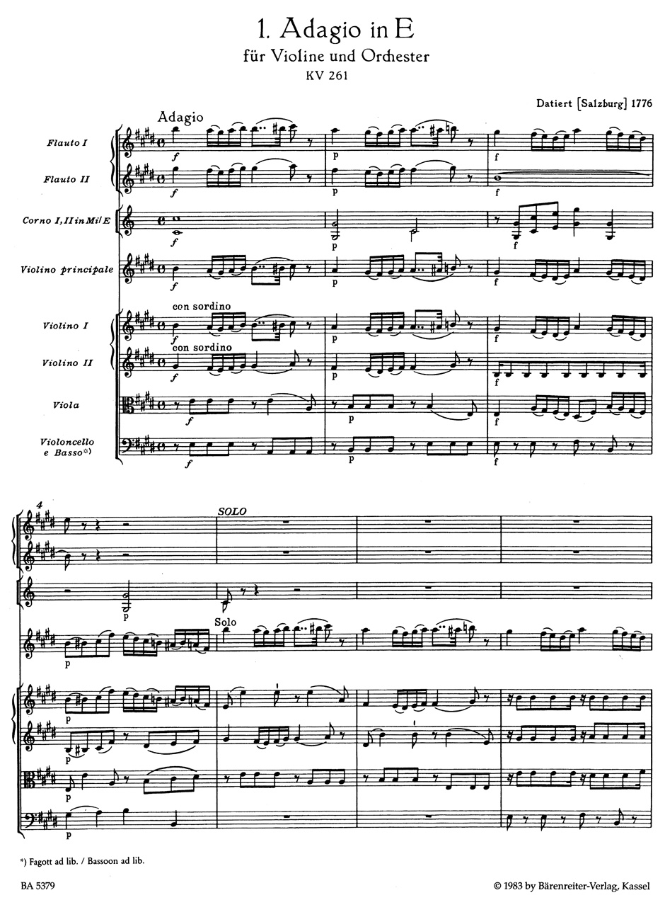 Anderes Coverbild Einzelsätze für Violine und Orchester KV 261, 269 (261a), 373