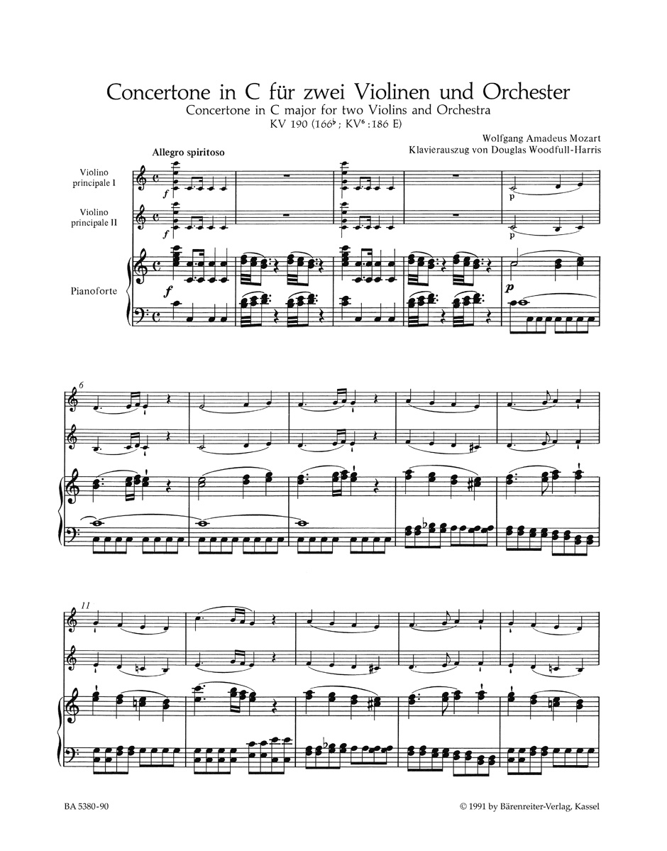 Anderes Coverbild Concertone für zwei Violinen und Orchester C-Dur KV 190 (166b, KV 6 186 E)