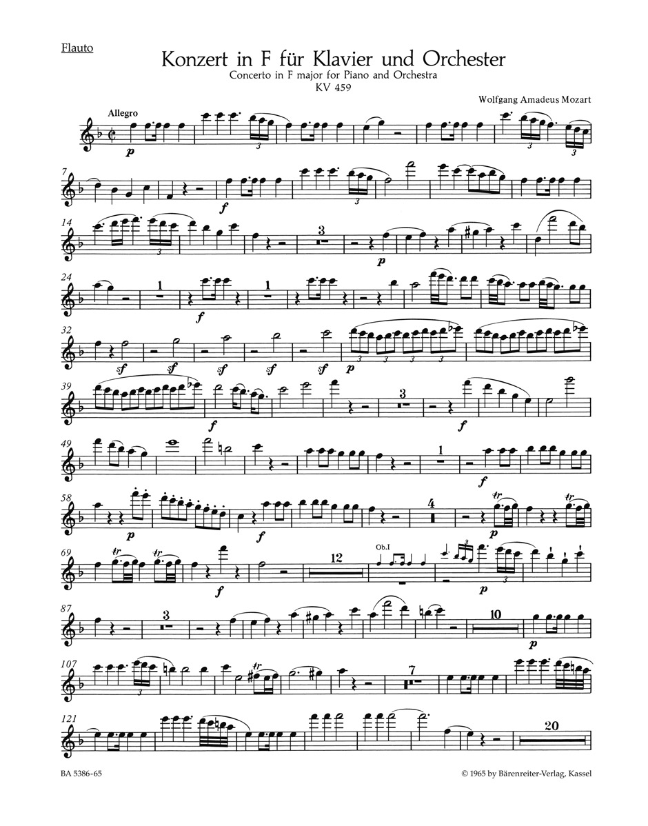 Vorderes Coverbild Konzert für Klavier und Orchester Nr. 19 F-Dur KV 459