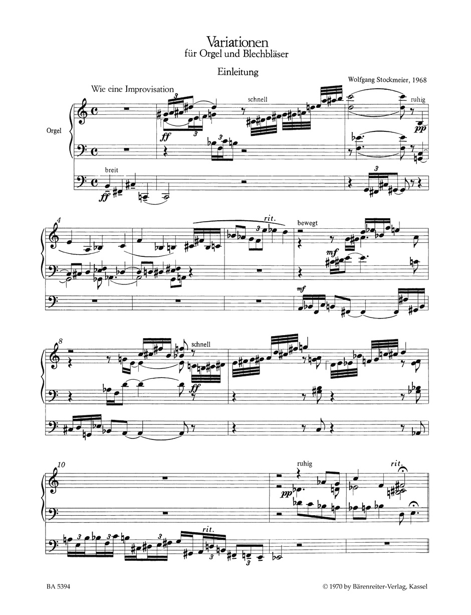Anderes Coverbild Variationen für Orgel und Blechbläserchor (zwei Trompeten und Alt-, Tenor-, Bassposaune) (1968)