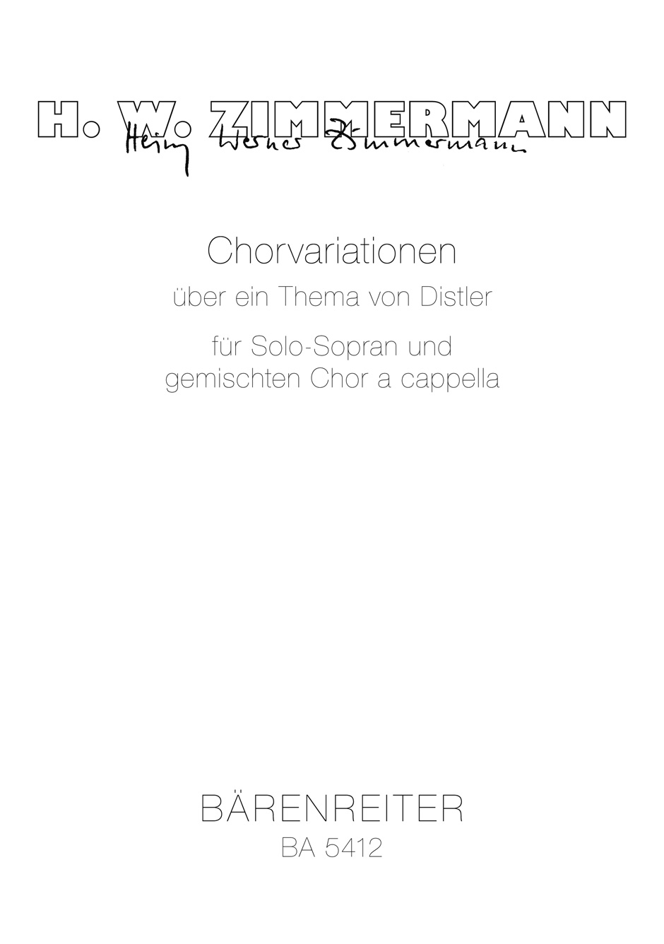 Vorderes Coverbild Chorvariationen über ein Thema von Hugo Distler