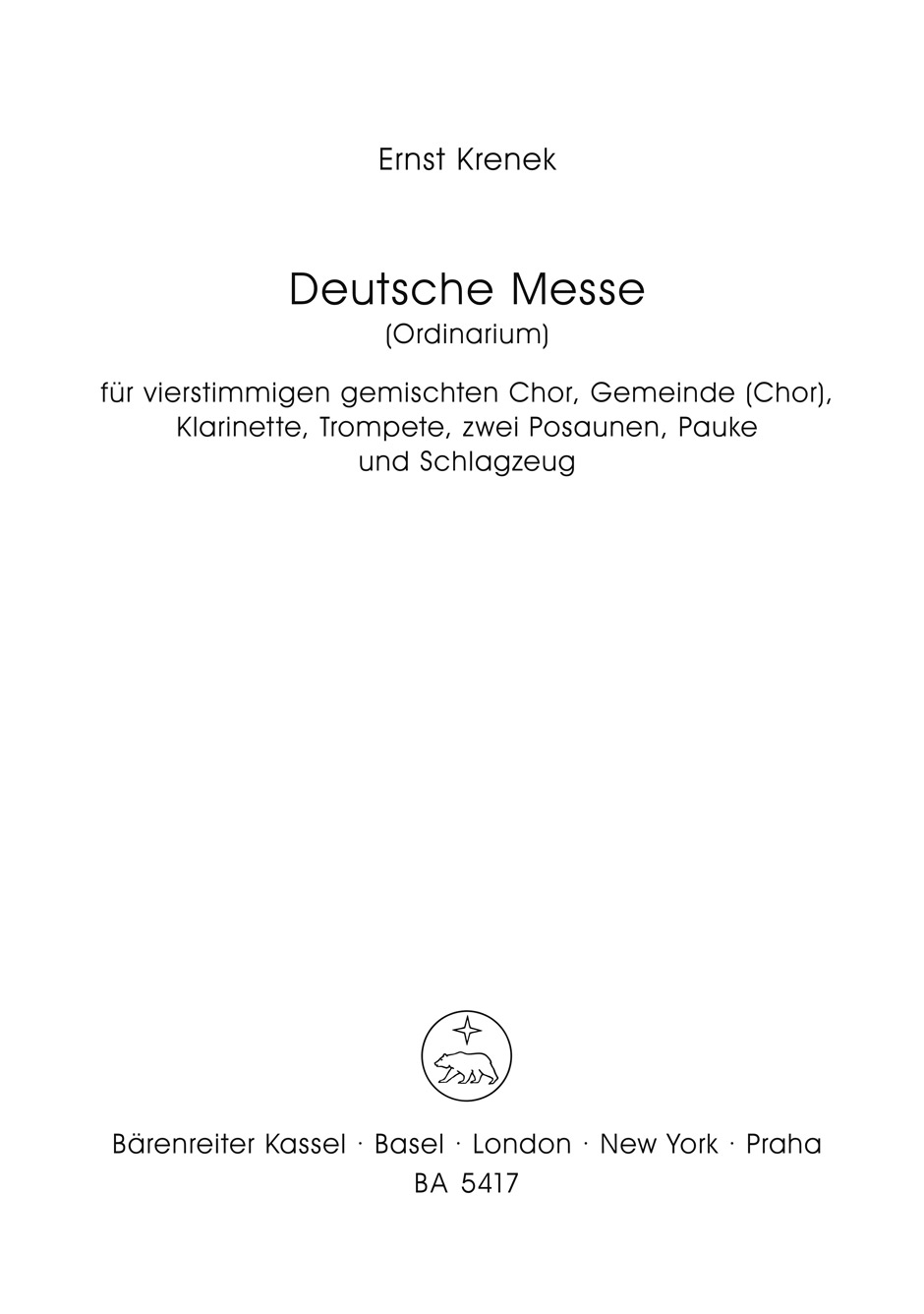 Vorderes Coverbild Deutsche Messe für Chor, Gemeinde und Instrumente (1968)