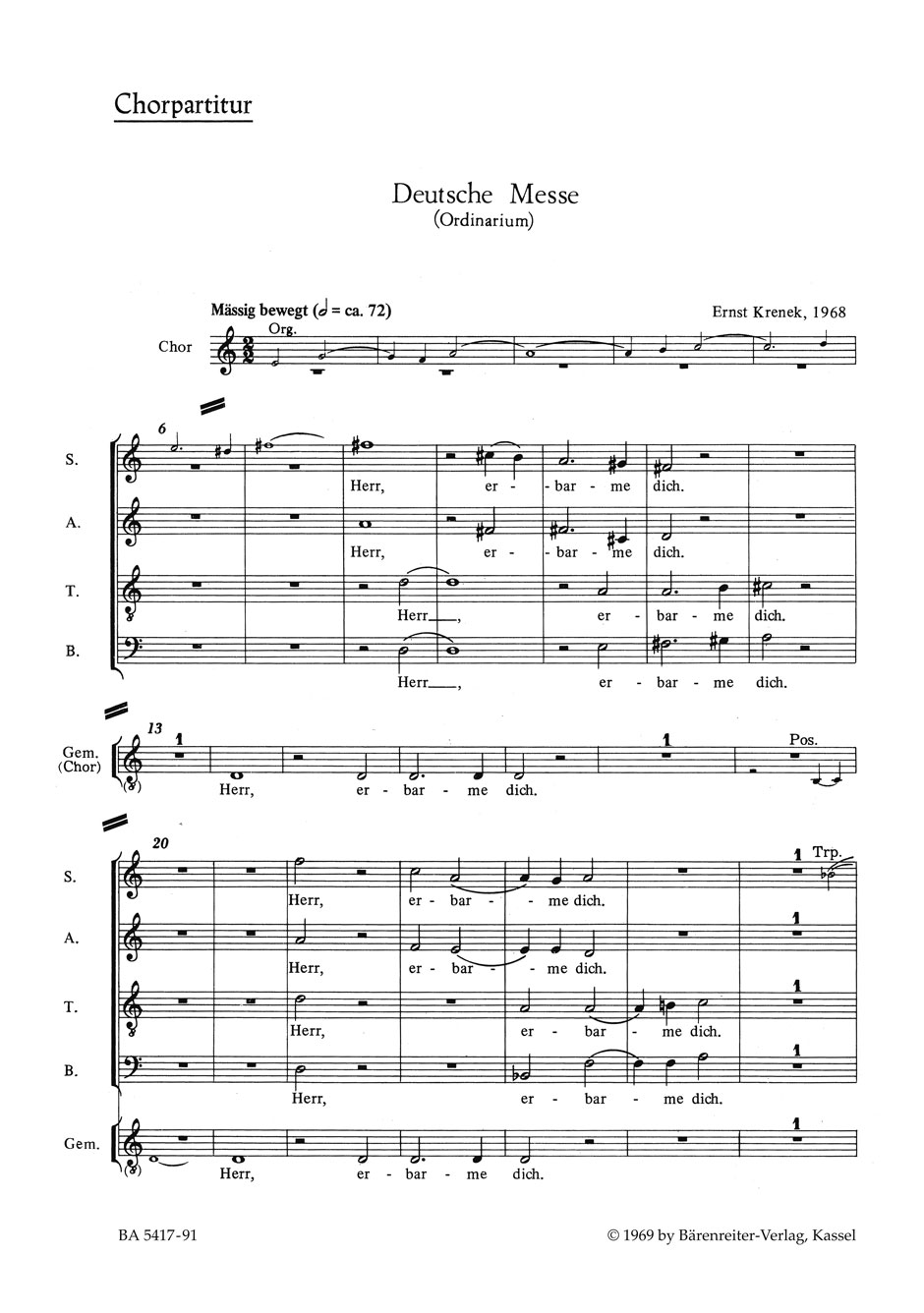 Vorderes Coverbild Deutsche Messe für Chor, Gemeinde und Instrumente (1968)