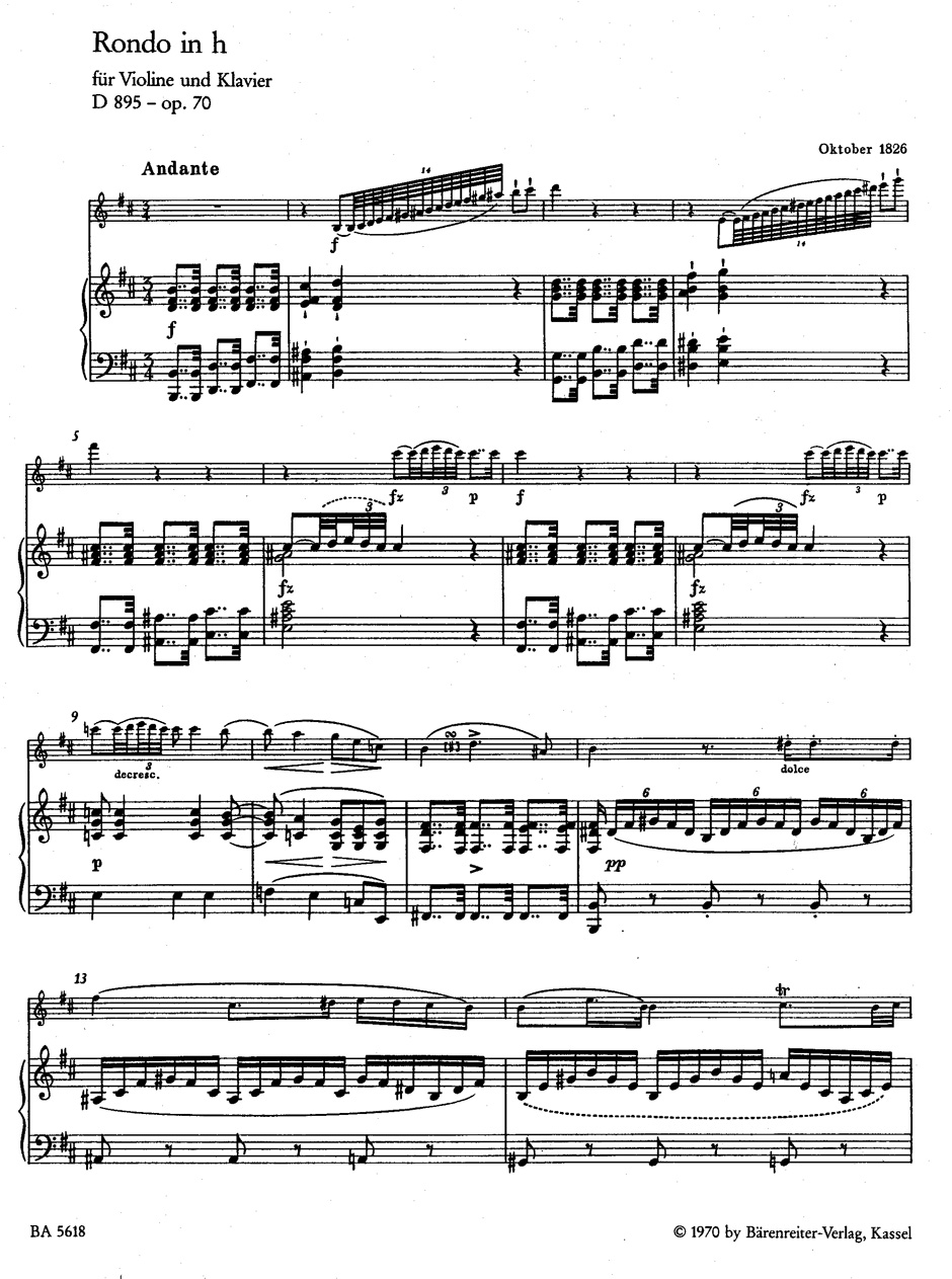 Anderes Coverbild Rondo für Violine und Klavier h-Moll op. 70 D 895