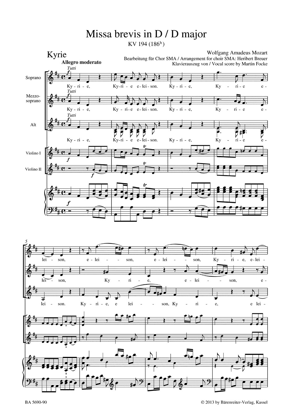Anderes Coverbild Missa brevis D-Dur KV 194 (186h)