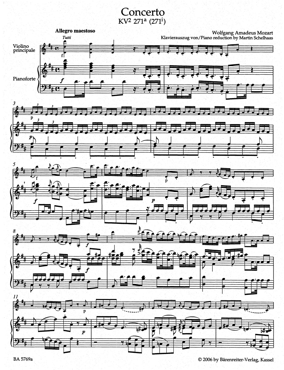 Anderes Coverbild Konzert für Violine und Orchester D-Dur KV 271a (271i)