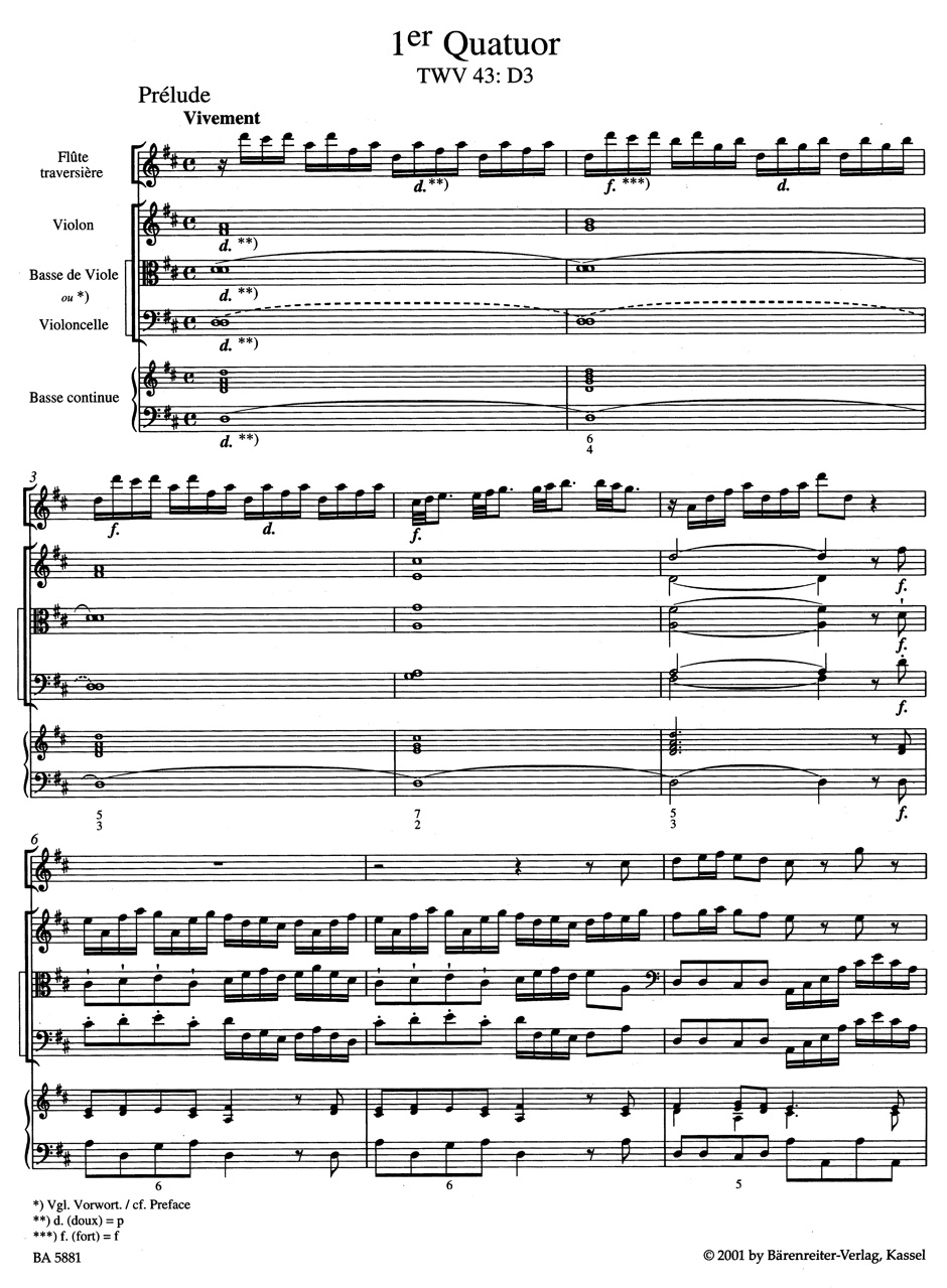 Anderes Coverbild Nouveaux Quatuors en Six Suites I für Flöte, Violine, Viola da gamba oder Violoncello und Basso continuo "Pariser Quartette"