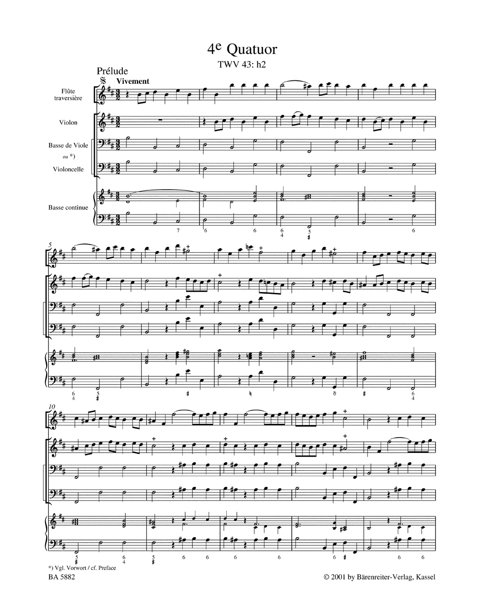 Anderes Coverbild Nouveaux Quatuors en Six Suites II für Flöte, Violine, Viola da gamba oder Violoncello und Basso continuo "Pariser Quartette"