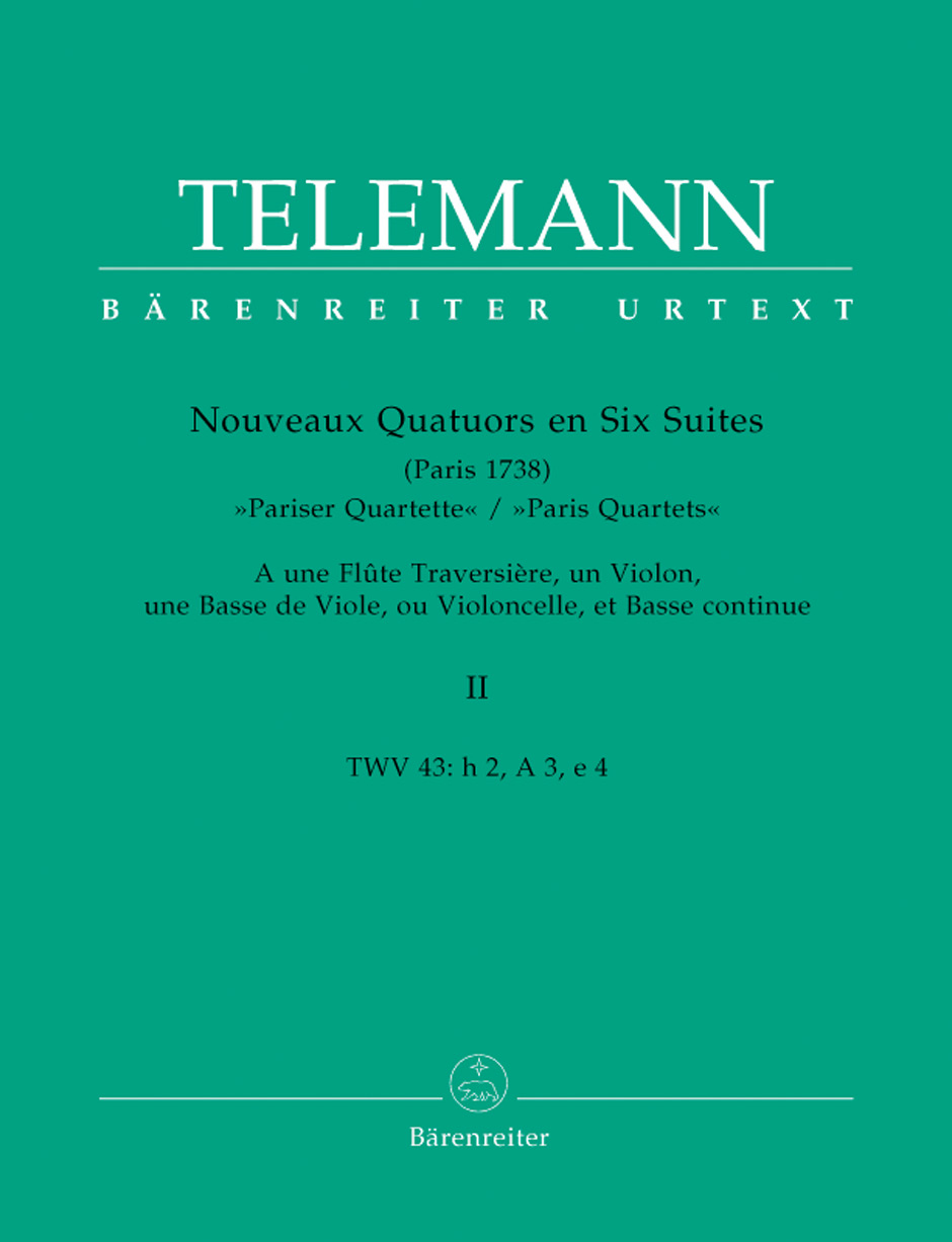 Vorderes Coverbild Nouveaux Quatuors en Six Suites II für Flöte, Violine, Viola da gamba oder Violoncello und Basso continuo "Pariser Quartette"