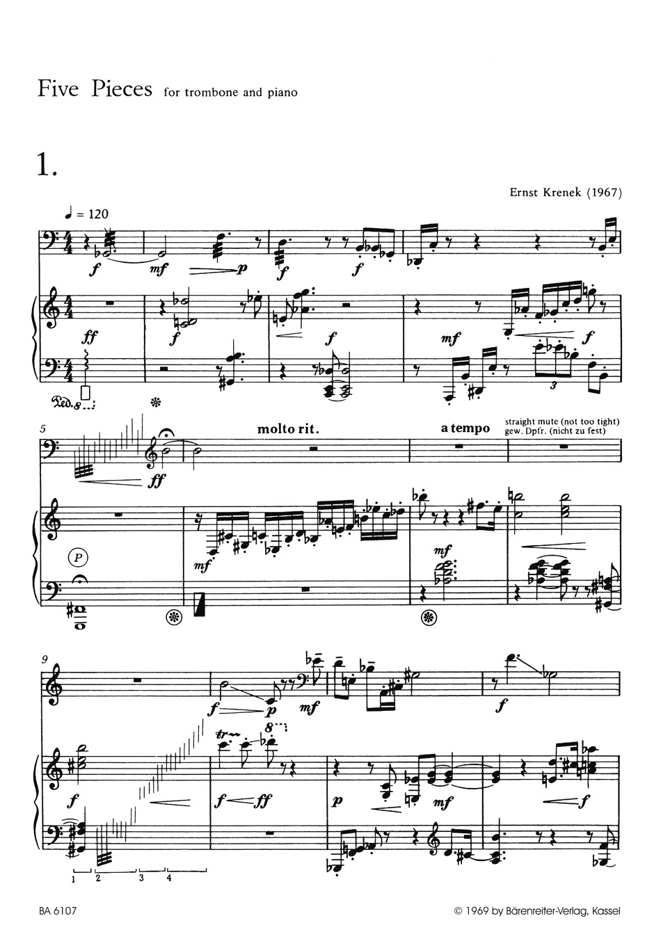 Anderes Coverbild Five Pieces für Posaune und Klavier op. 198 (1967)