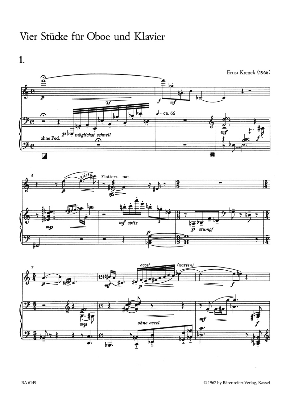 Anderes Coverbild Four pieces for oboe and piano (Vier Stücke für Oboe und Klavier) op. 193 (1966)