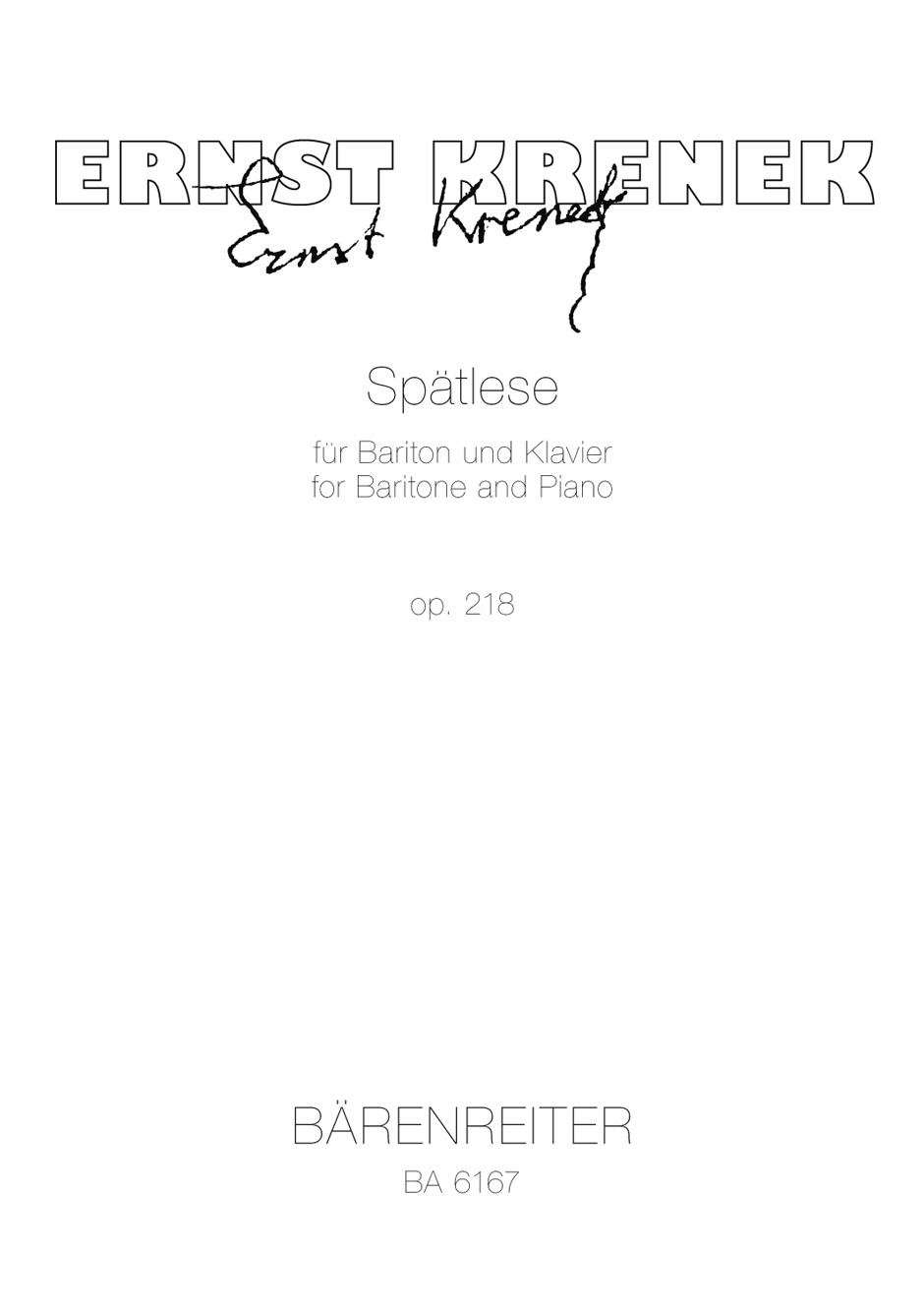 Vorderes Coverbild Spätlese für Bariton und Klavier op. 218 (1973)