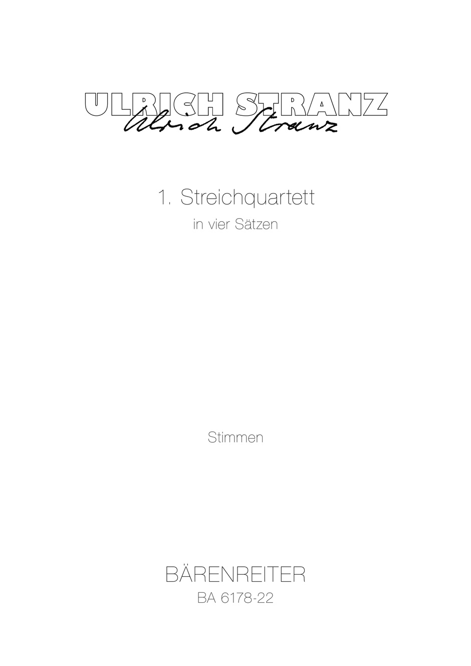 Vorderes Coverbild 1. Streichquartett in vier Sätzen (1976)