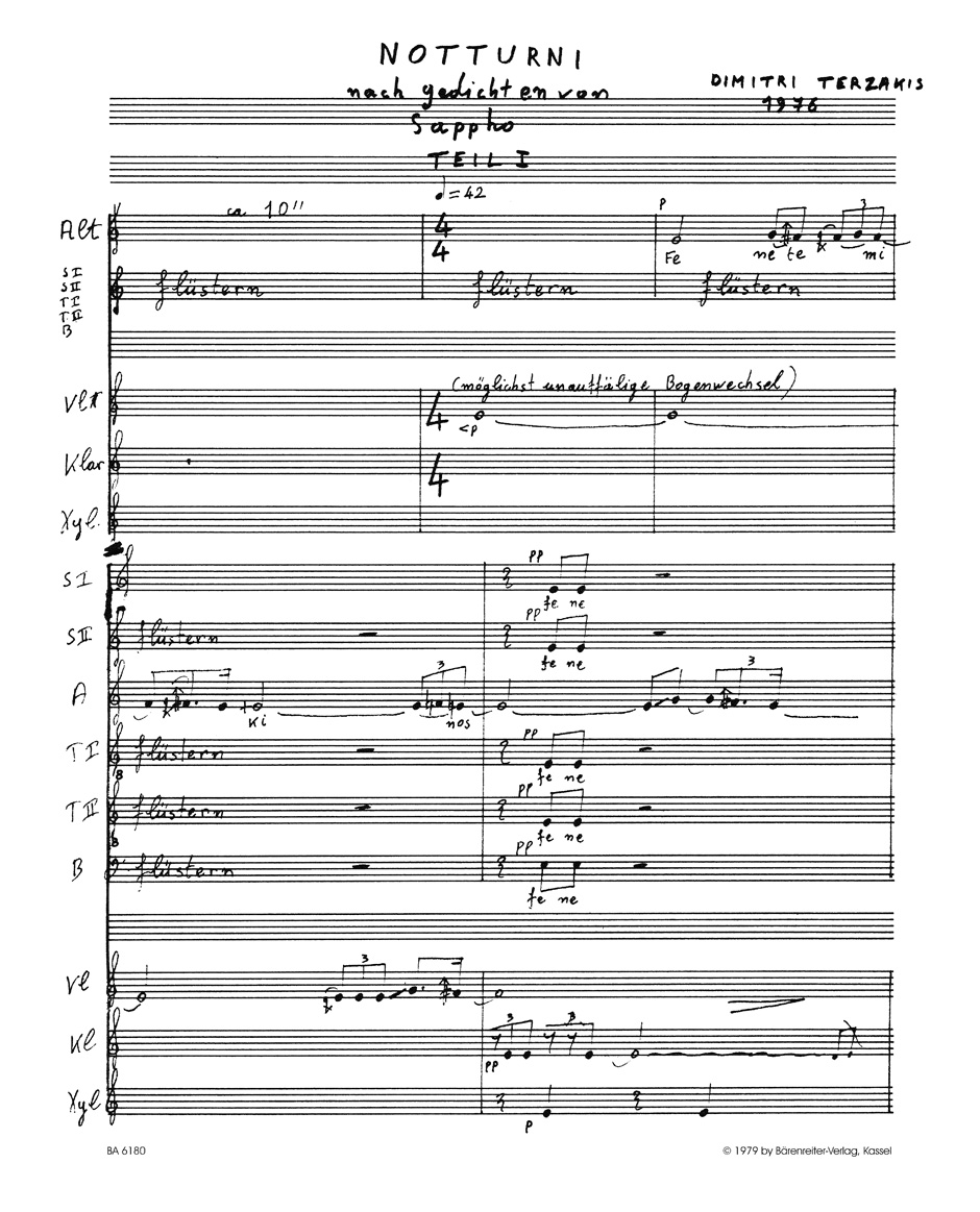 Anderes Coverbild Notturni für sechs Singstimmen, Violine, Klarinette und Schlaginstrumente (1976)