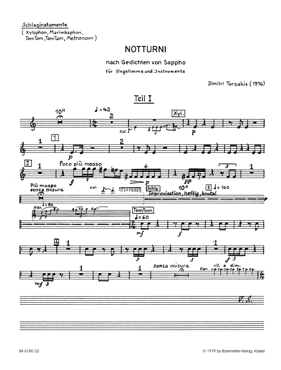 Anderes Coverbild Notturni für sechs Singstimmen, Violine, Klarinette und Schlaginstrumente (1976)