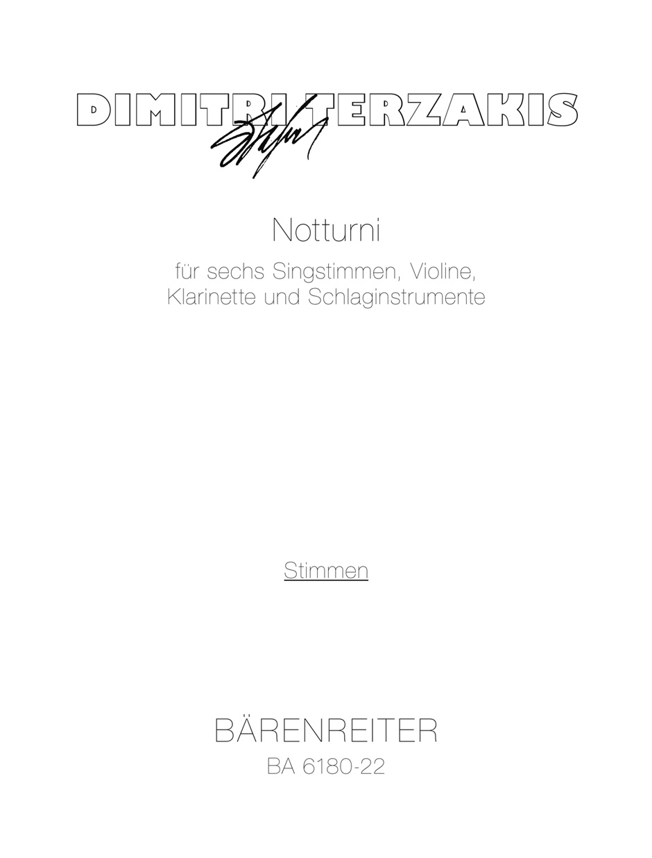 Vorderes Coverbild Notturni für sechs Singstimmen, Violine, Klarinette und Schlaginstrumente (1976)