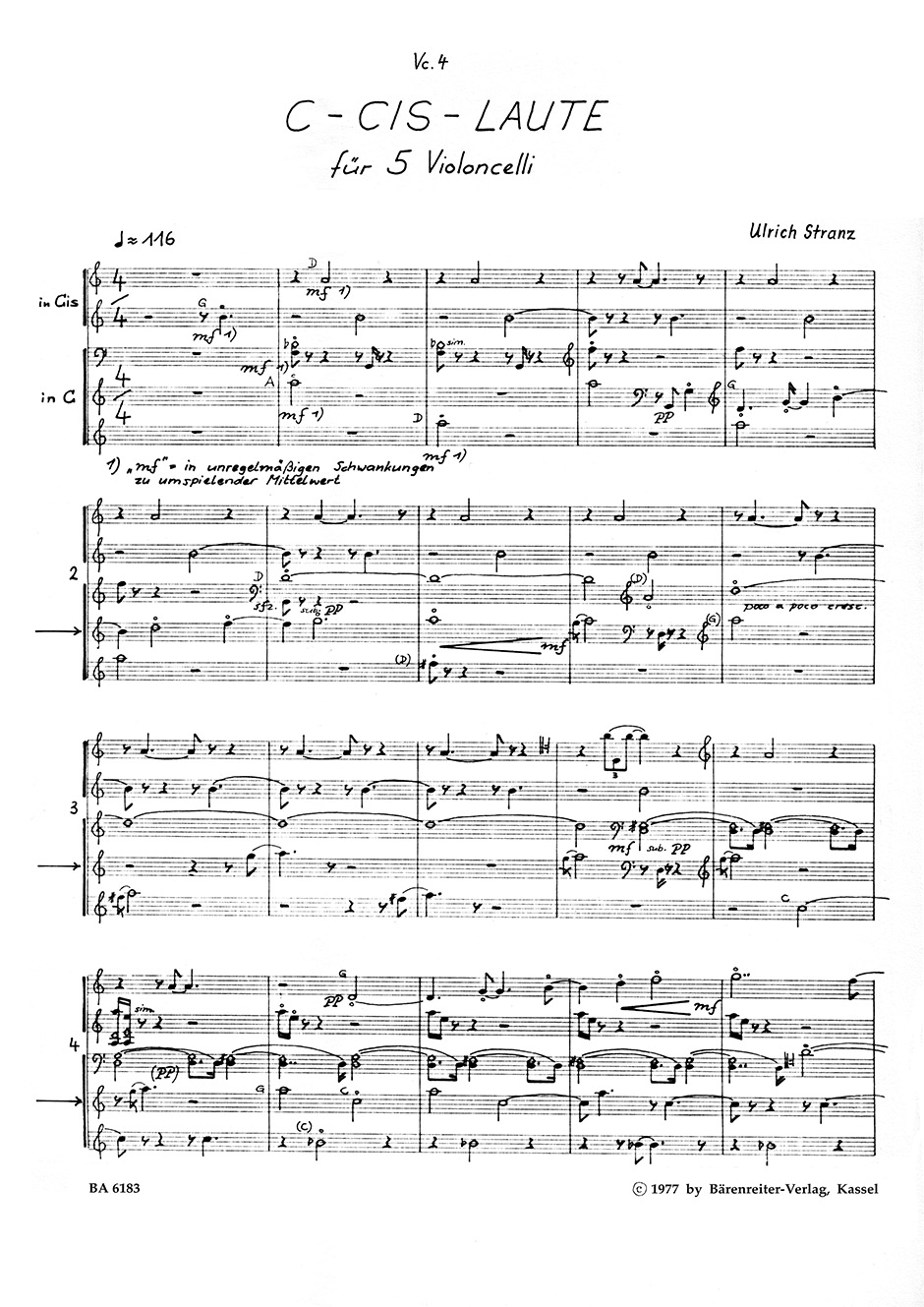 Anderes Coverbild C-Cis-Laute für fünf Violoncelli (1976)