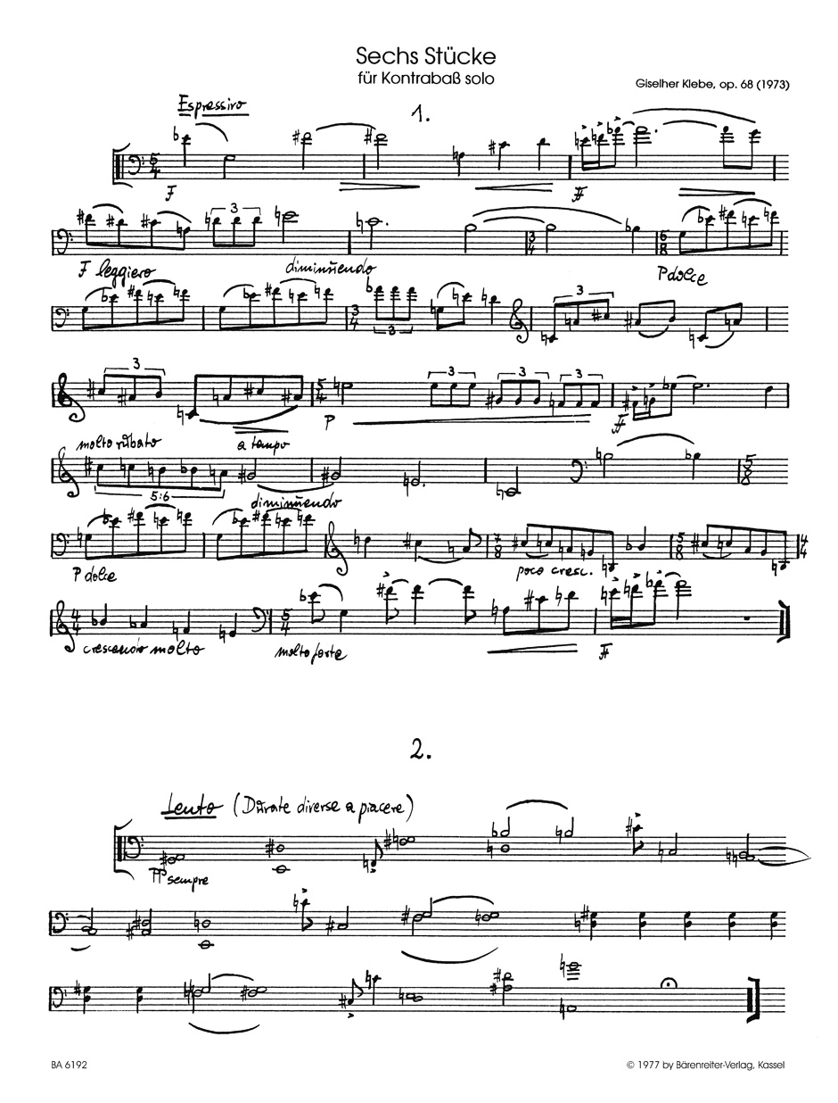 Anderes Coverbild Sechs Stücke für Kontrabass solo op. 68 (1973)