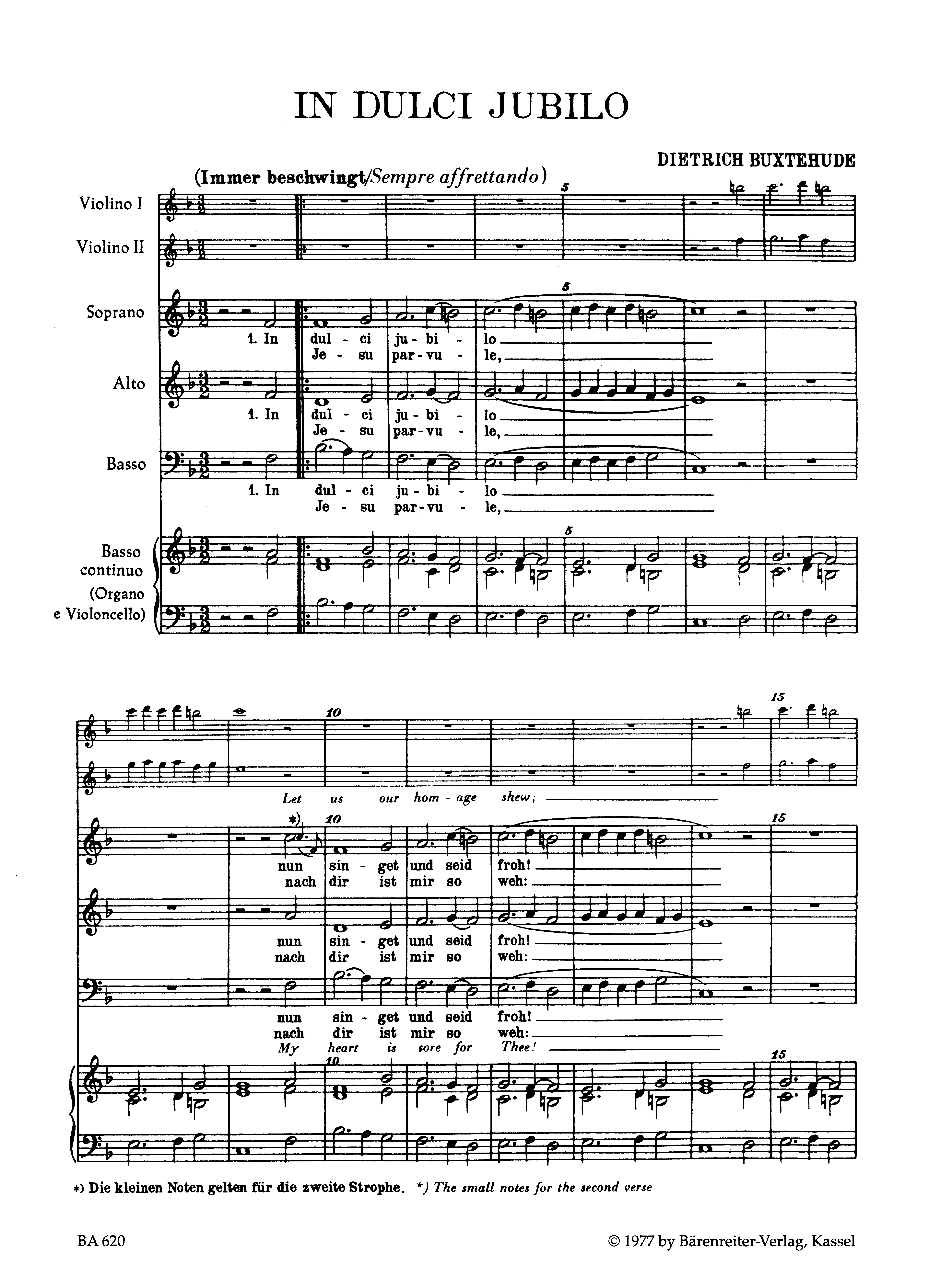 Anderes Coverbild In dulci jubilo für dreistimmigen Chor, zwei Violinen und Basso continuo BuxWV 52