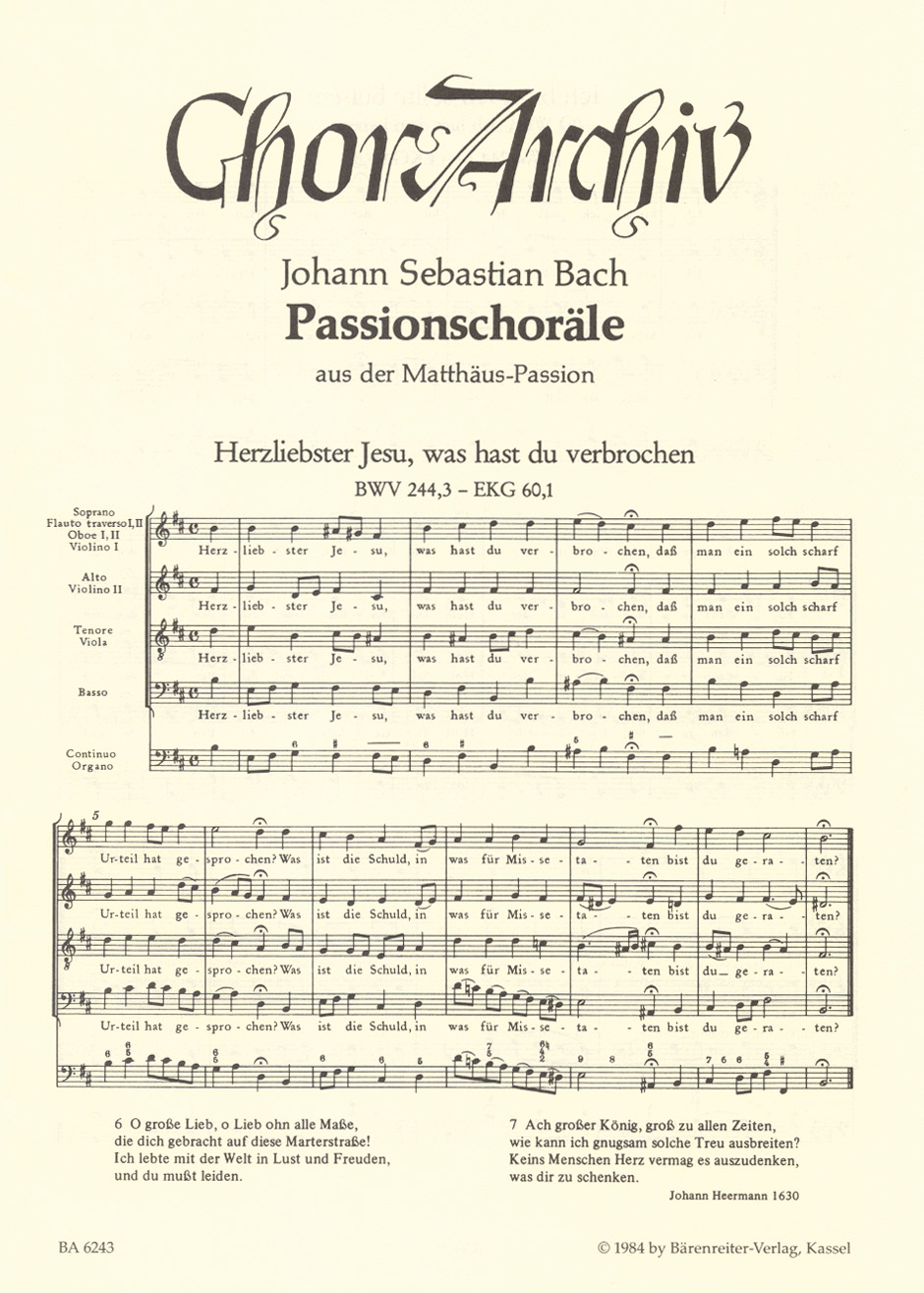 Vorderes Coverbild Passionschoräle BWV 244