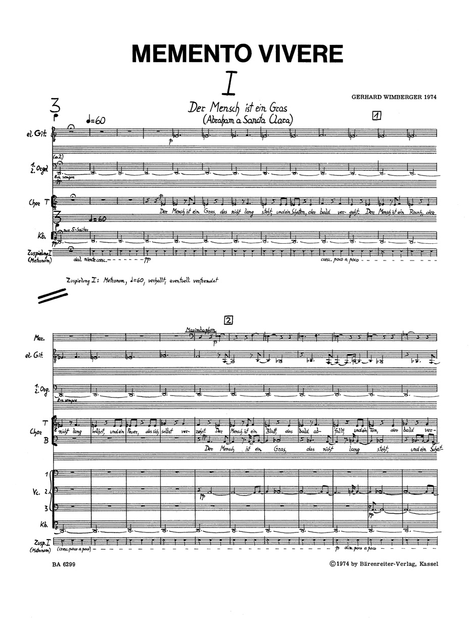 Anderes Coverbild Memento vivere für Mezzosopran, Bariton, drei Sprechstimmen, gemischten Chor und Orchester (1974)