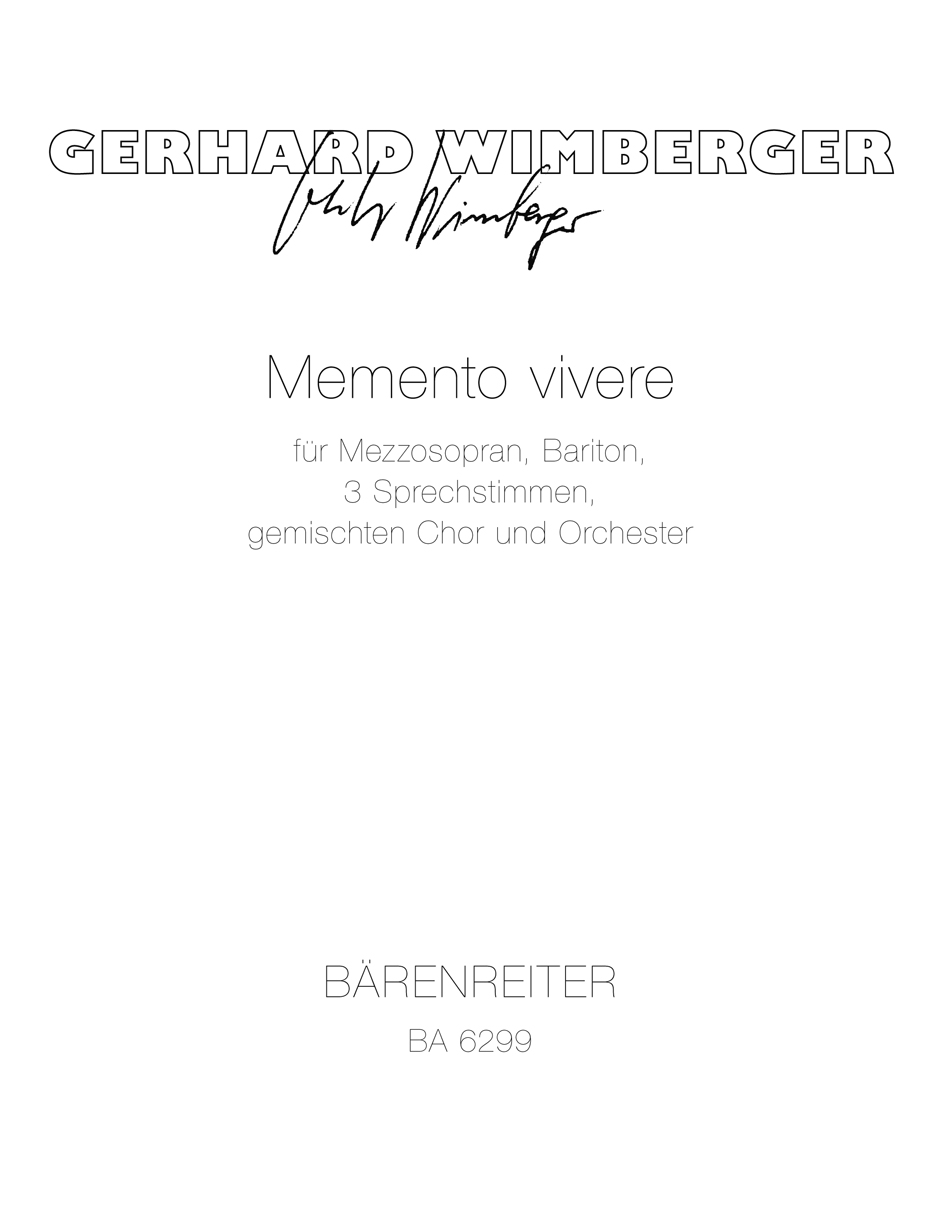 Vorderes Coverbild Memento vivere für Mezzosopran, Bariton, drei Sprechstimmen, gemischten Chor und Orchester (1974)