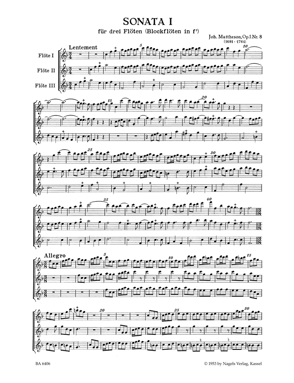 Anderes Coverbild Acht Sonaten für 3 Altblockflöten op. 1/3-10