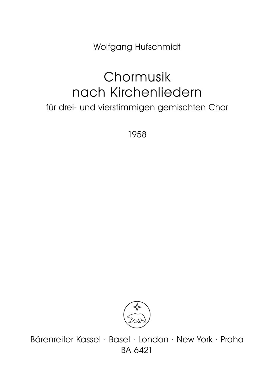 Vorderes Coverbild Chormusik nach Kirchenliedern für drei- und vierstimmigen gemischten Chor (1958)