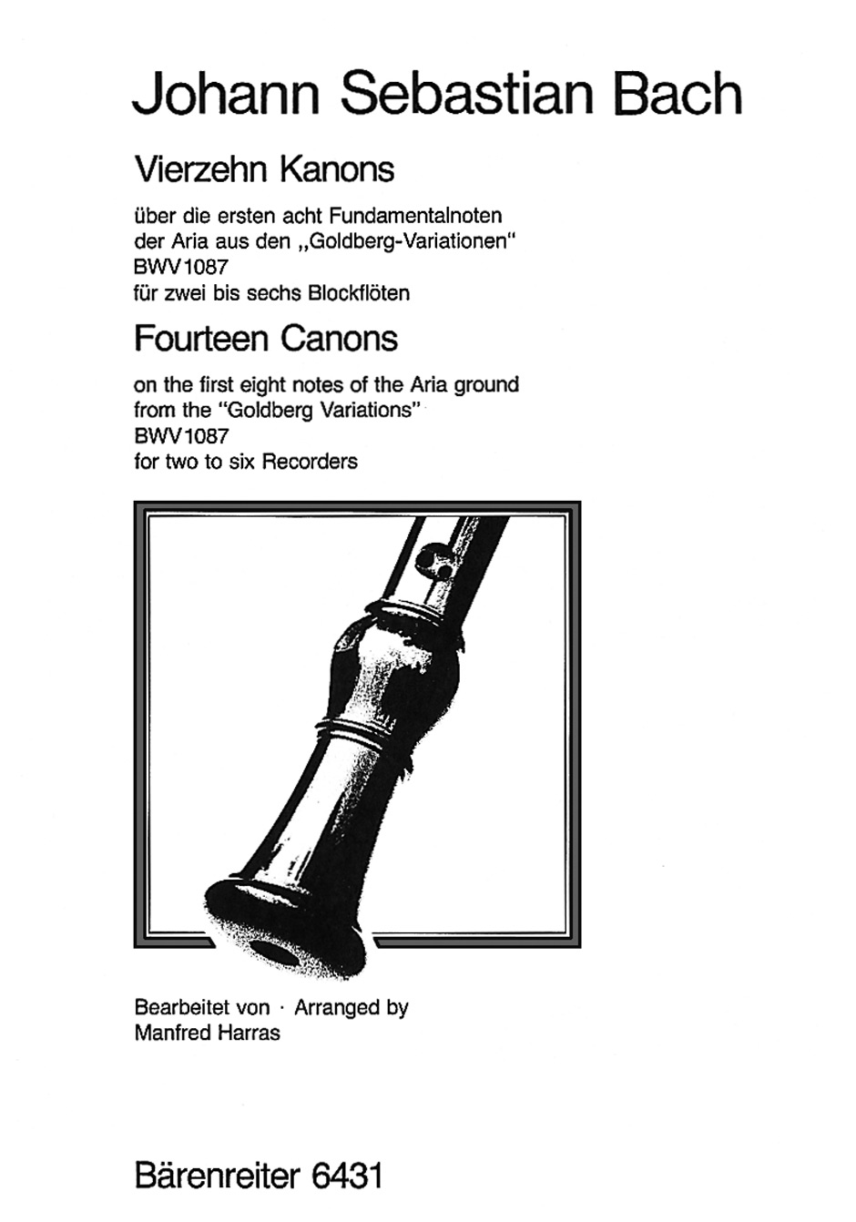 Vorderes Coverbild Vierzehn Kanons über die ersten acht Fundamentalnoten der Aria aus den "Goldberg-Variationen" für zwei bis sechs Blockflöten BWV 1087