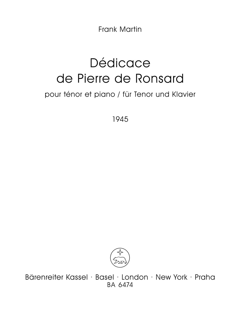 Vorderes Coverbild Dédicace de Pierre de Ronsard für Tenor und Klavier (1945)