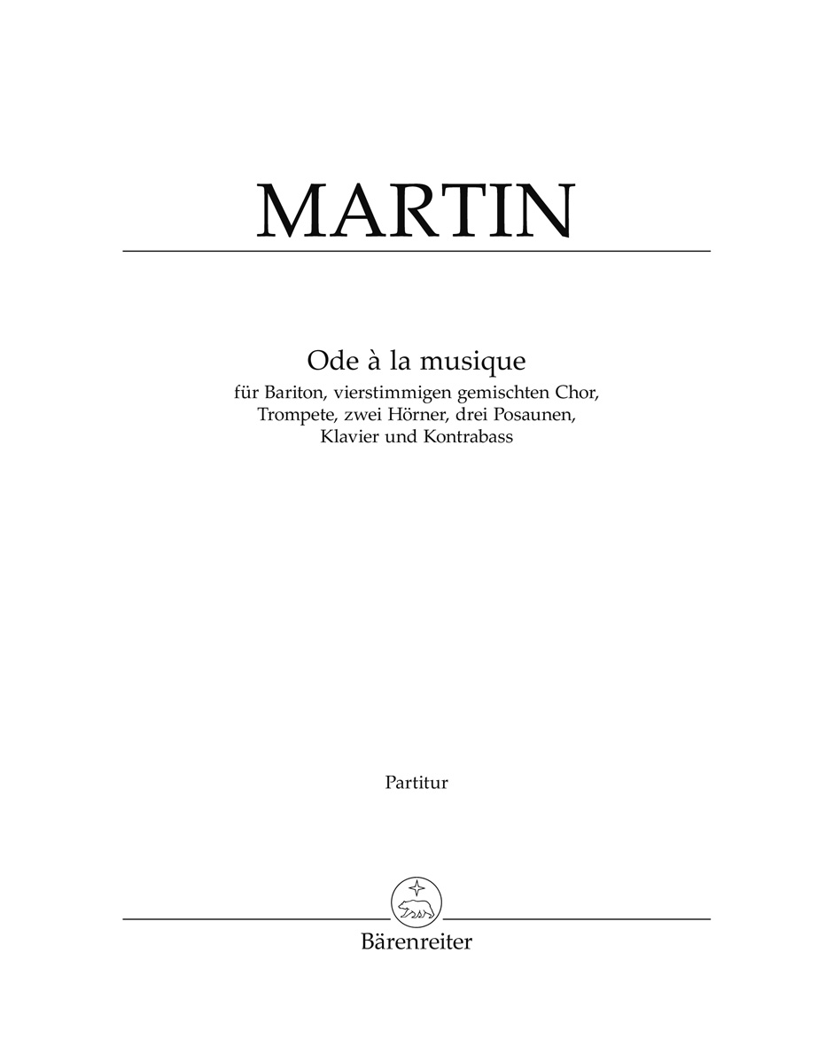 Vorderes Coverbild Ode à la musique für Bariton, vierstimmigen gemischten Chor, Trompete, zwei Hörner, drei Posaunen, Klavier und Kontrabass (1961)