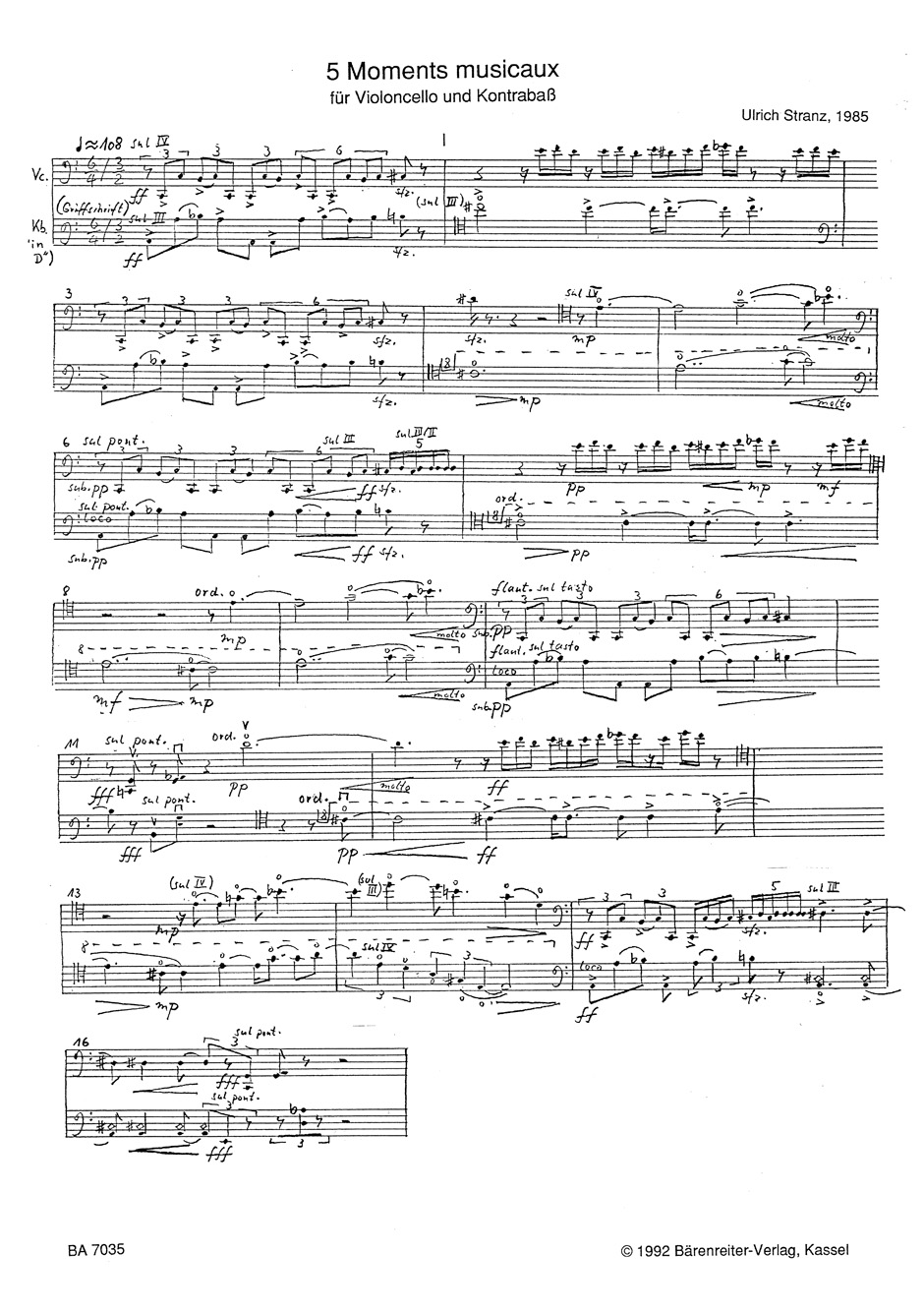 Anderes Coverbild 5 Moments musicaux für Violoncello und Kontrabaß (1985)