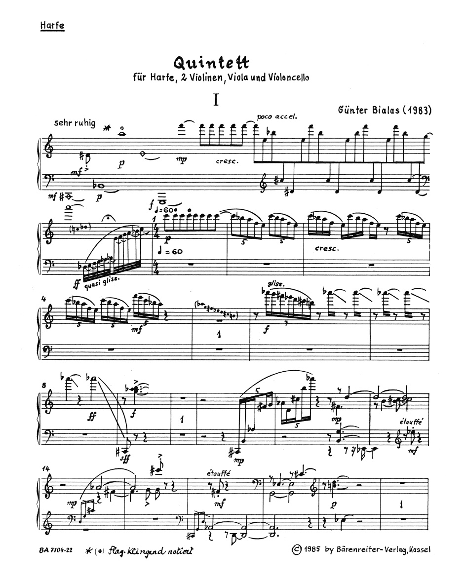 Anderes Coverbild Quintett für Harfe, 2 Violinen, Viola und Violoncello (1983)