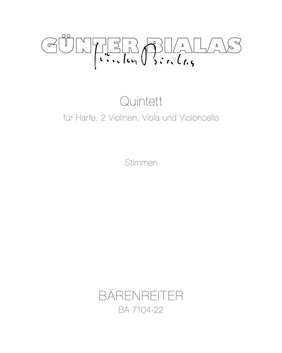 Vorderes Coverbild Quintett für Harfe, 2 Violinen, Viola und Violoncello (1983)