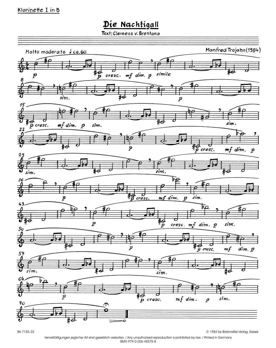 Anderes Coverbild Die Nachtigall für 2 Soprane, Mezzosopran und 3 Klarinetten (1984)