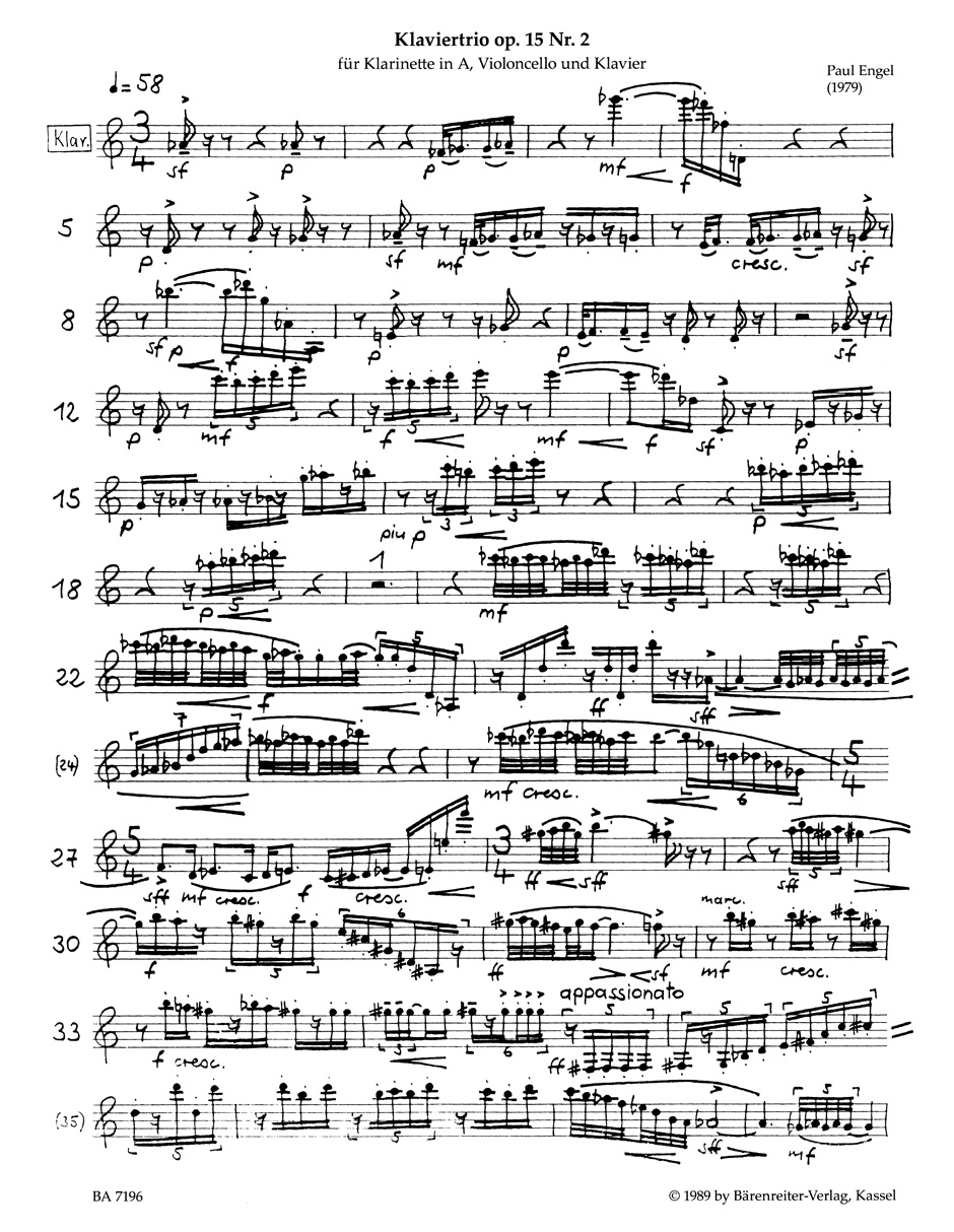 Anderes Coverbild Klaviertrio für Klarinette in A, Violoncello und Klavier Nr. 2 op. 15 (1979)