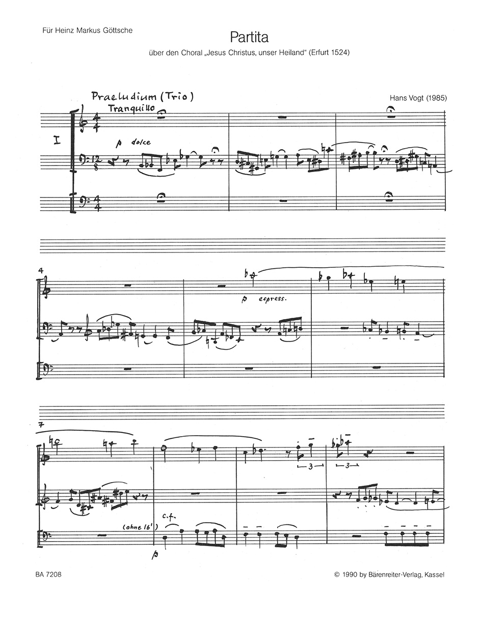 Anderes Coverbild Partita über den Choral "Jesus Christus, unser Heiland, der von uns den Gotteszorn wandt" (1985)