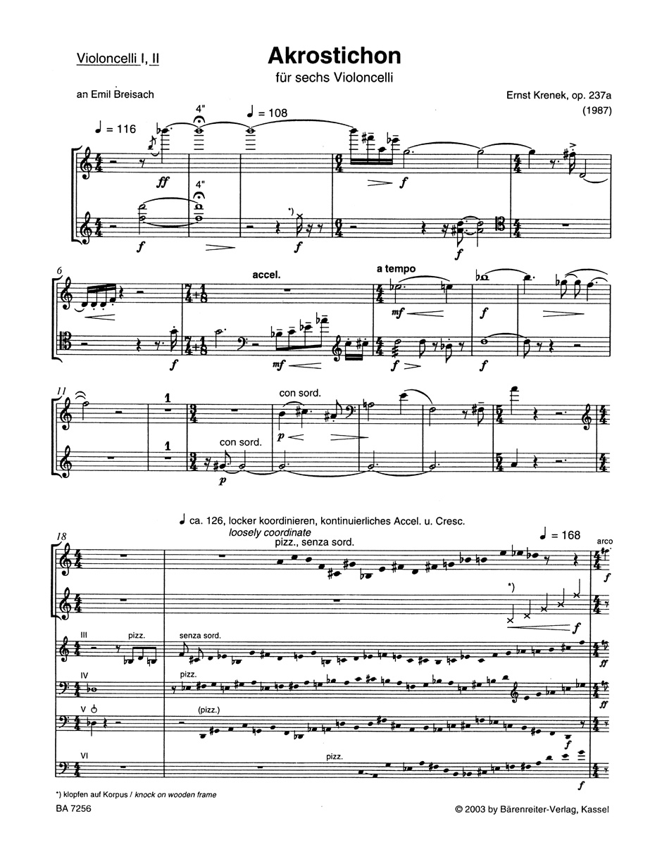 Anderes Coverbild Akrostichon für sechs Violoncelli op. 237a