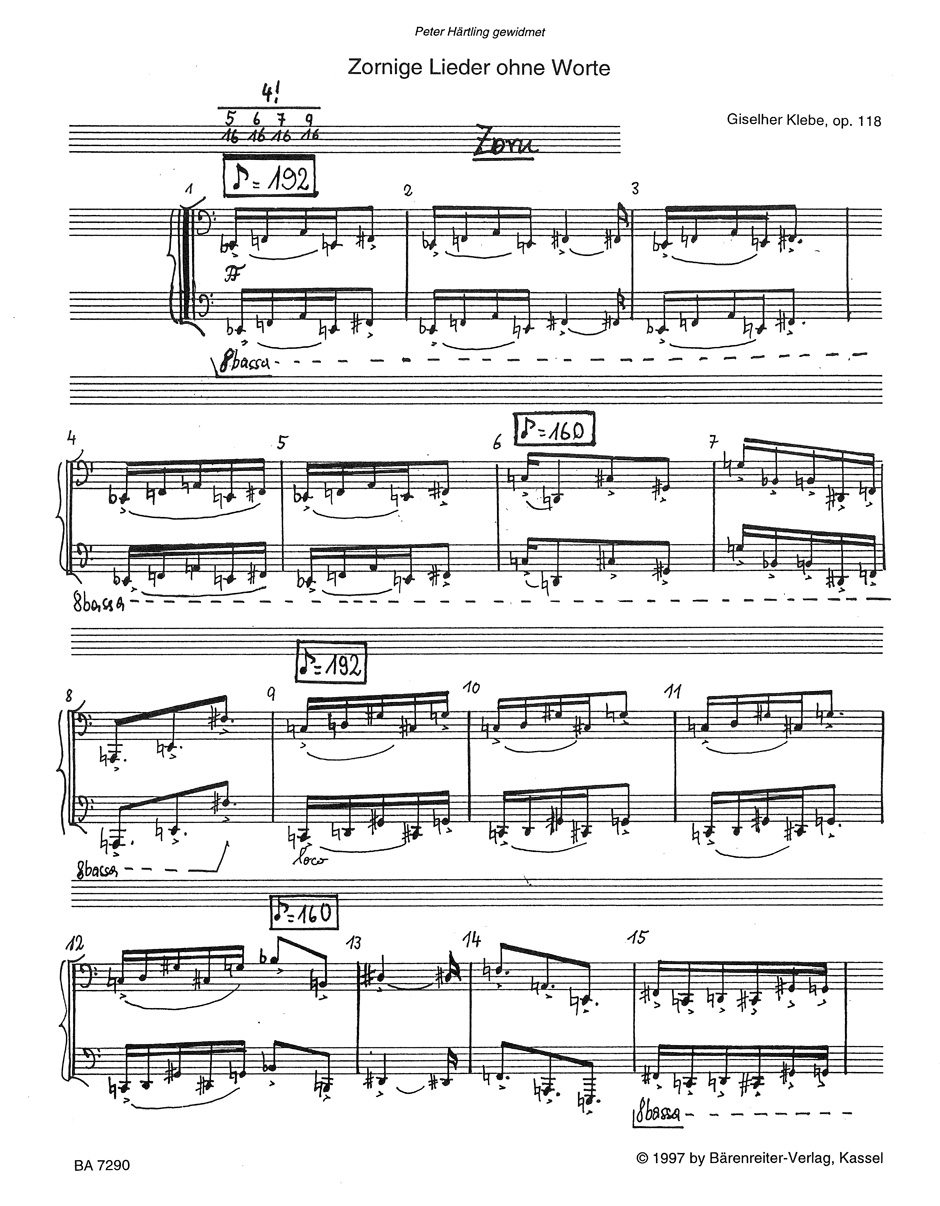 Vorderes Coverbild Zornige Lieder ohne Worte für Klavier op. 118 (1994)