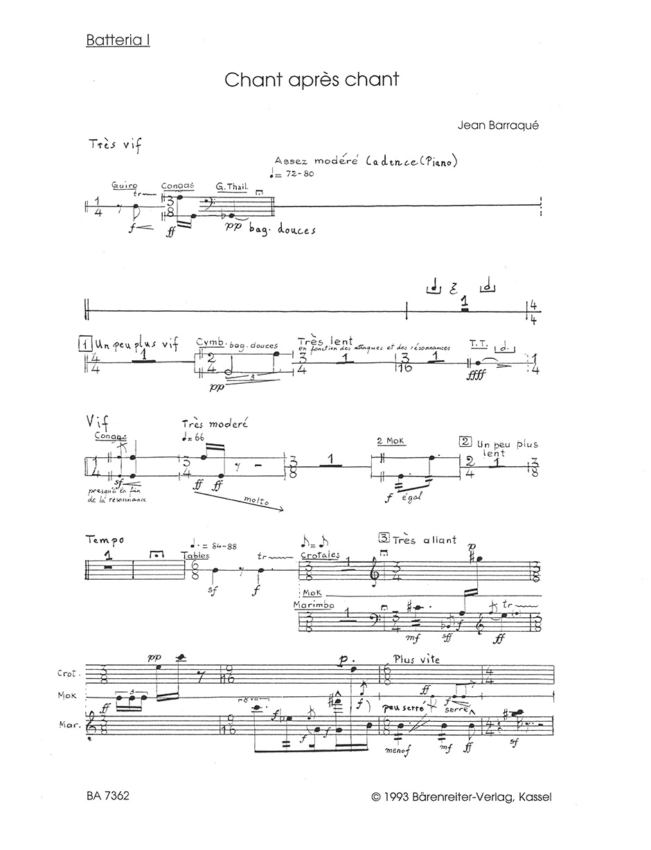 Anderes Coverbild Chant après chant pour six batteurs, voix et piano (1966)